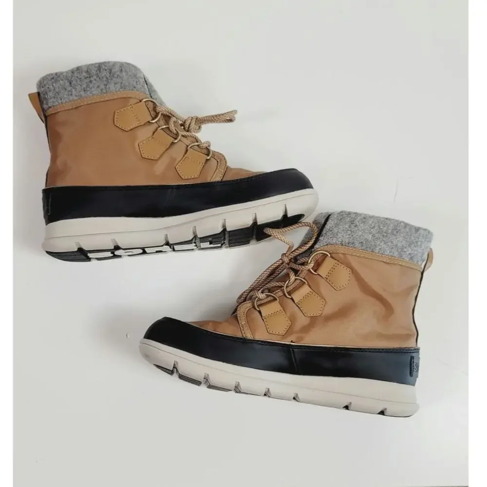 Sorel Explorer Carnival Waterproof Snow Boot in Elk/Dark Stone, sz 9